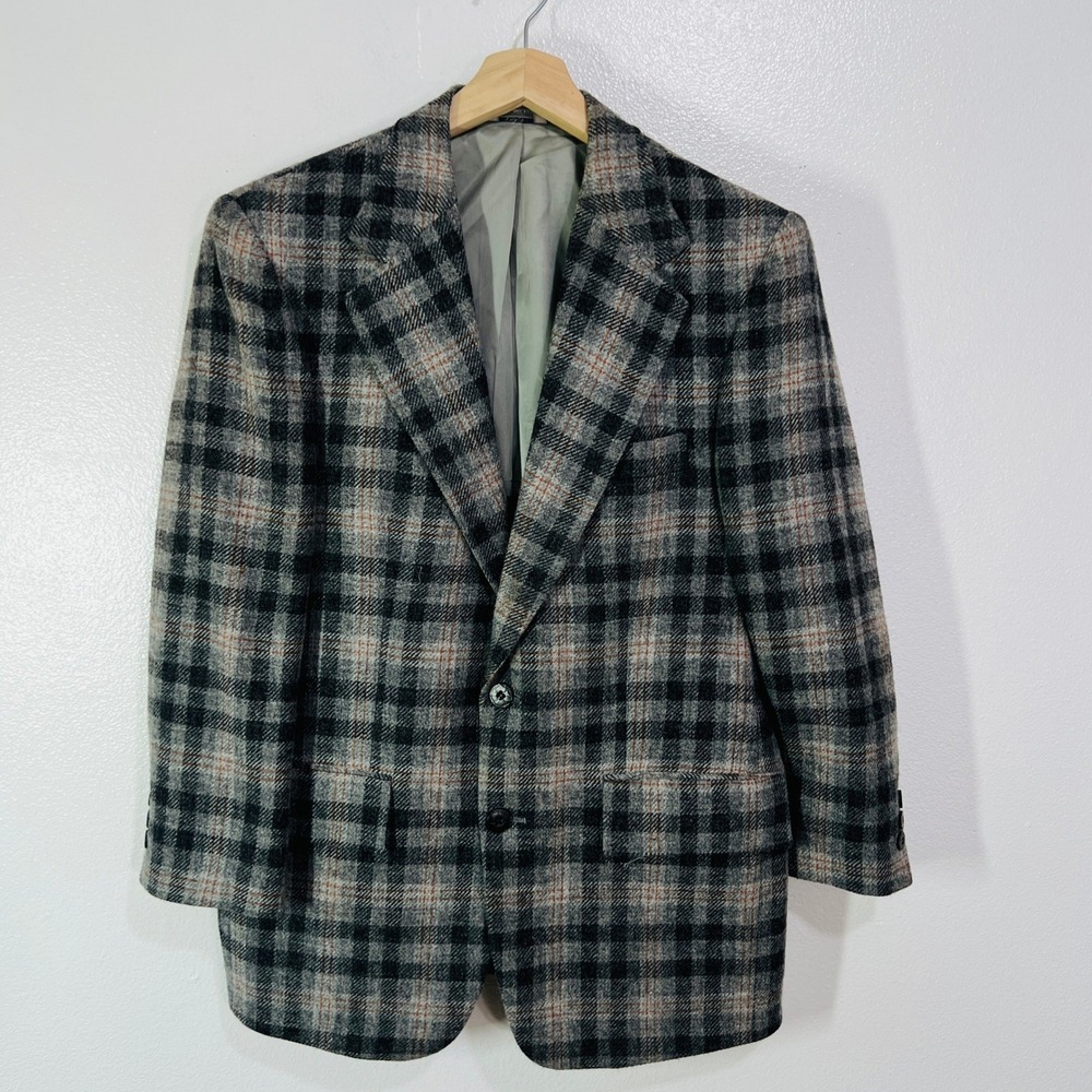 Vintage Botany 500 Plaid Wool Blazer 40S Guy Miller's Half Lined Sport Coat USA‎